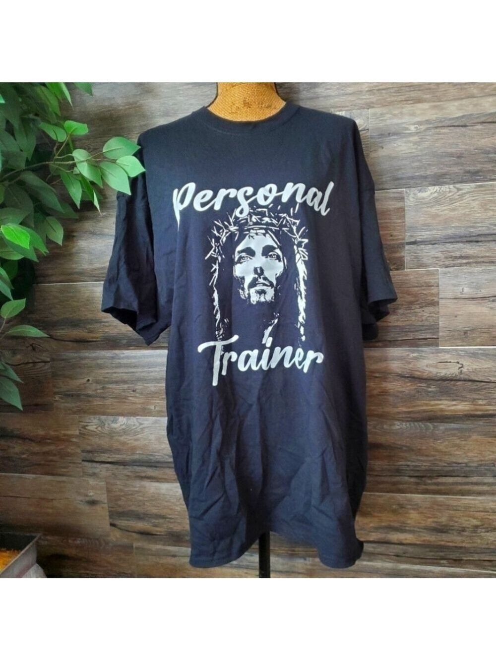 Port Company Mens Black White Jesus Personal Trainer 2XL